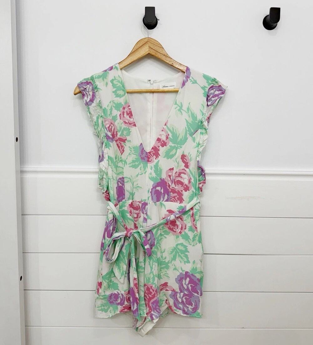 Lovers + Friends Jill Romper Floral V Neck Belted Size M